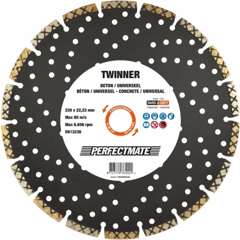 Perfectmate TWINNER230 Diamantdoorslijpschijf Twinner Universeel&Beton - 230 X 22,23mm