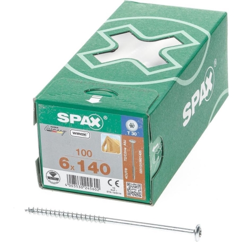 SPAX 251010601405 Hi-Force Schroef, Discuskop, 6 X 140, Deeldraad, T-STAR Plus TX30 - WIROX - 100 Stuks