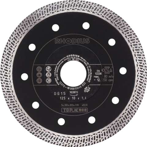 Rhodius 303870 TOPline Lll DG15 Diamantdoorslijpschijf - 125 X 22,23 X 10mm - Tegels/Keramiek