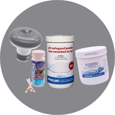 Interline Zwembad chloor set Interline (PH minus, Mini quick, Teststrips, chloordrijver)