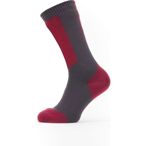 Sealskinz Cold weather mid fietssok met Hydrostop grjis/rood/wit M