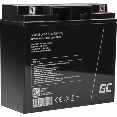 AGM accu 12V 15Ah accu onderhousvrij
