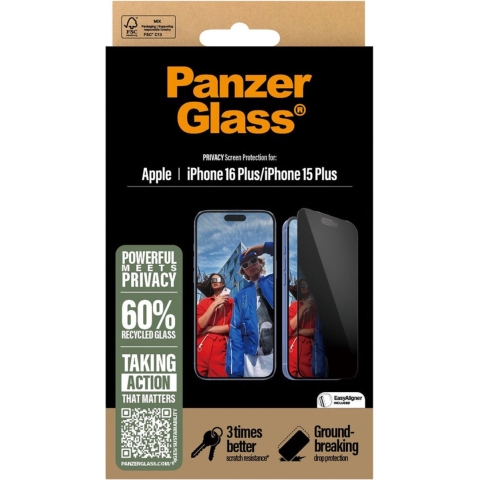 Panzerglass Privacy Ultra-wide Fit Screenprotector Voor Apple Iphone 2024 6.7'';iphone 15 Plus Transparant