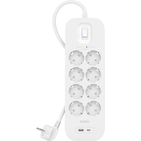 Belkin Surge Protection Met Usb-c En 8 Stopcontact Stekkerdoos