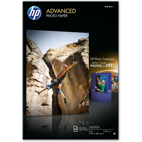 HP Advanced fotopapier, glanzend, 250 g/m2, A3 (297 x 420 mm), 20 vellen