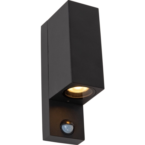 Lucide Zaro 2 Wandlamp Buiten Met Sensor IP65 Vierkant Zwart
