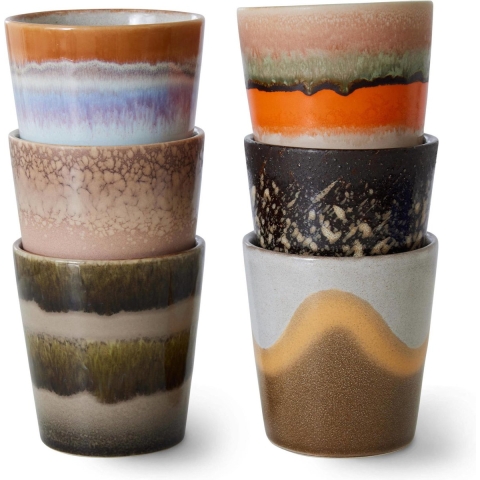 HKliving 70's Ceramic Koffie Mok Koffiekopjes Set Van 6 Elements
