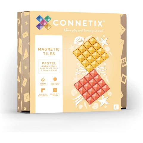 Connetix Base Plate Pastel Geel/Rood 2 stuks