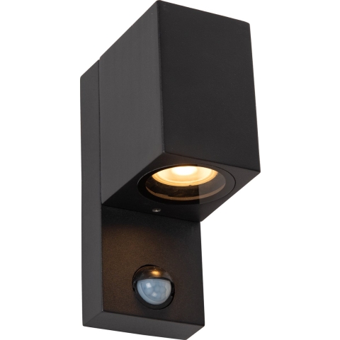 Lucide Zaro 1 Wandlamp Buiten Met Sensor IP65 Vierkant Zwart