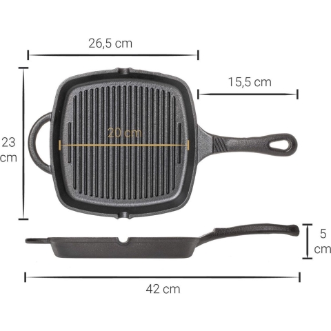 Blackwell Pannenset Gietijzer - Zonder anti-aanbaklaag 2-Delig - Koekenpan ø 25 cm & Gietijzer - 23 x 23 cm