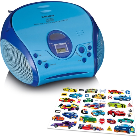 Lenco Boombox met CD-speler FM-radio en stickers Blauw - SCD-24BU KIDS