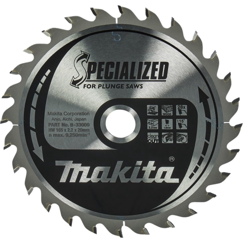 Makita Accessoires Invalcirkelzaagblad | Hout | 165X20X2,2 28T 23G - B-33009
