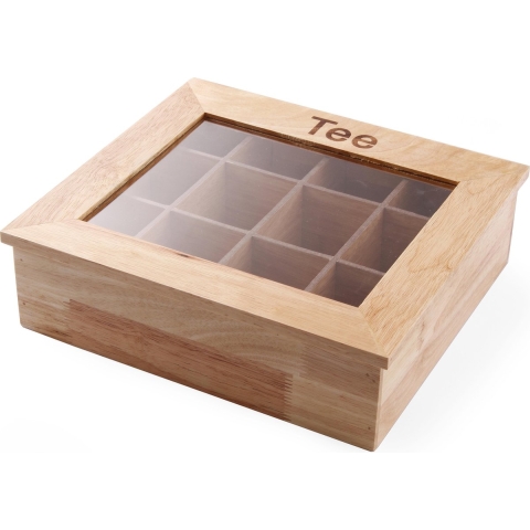 Hendi Theedoos hout met acrylvenster 12 compartimenten