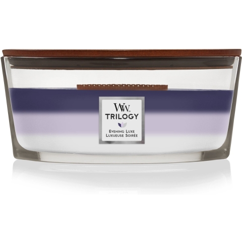 WoodWick Geurkaars Ellipse Trilogy Evening Luxe - 9 cm / 19 cm - Geurkaars in Glas - Houten Lont