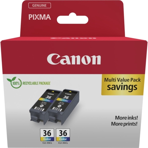 Canon Inktcartridge CLI-36 CL Twin Pack Origineel 2-pack Zwart, Cyaan, Magenta, Geel 1511B025