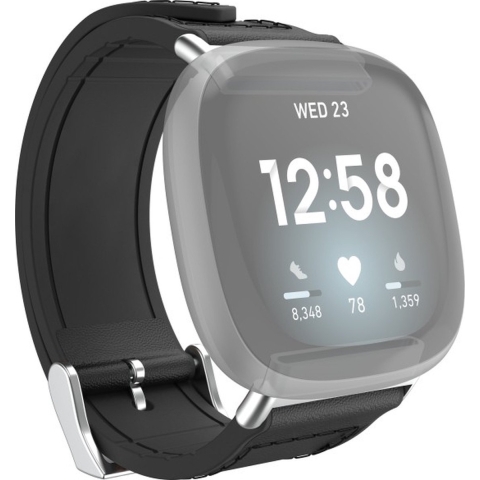 Hama Polsband Voor Fitbit Versa 3/Sense Horlogebandje Van Leer En Silic. Zw.