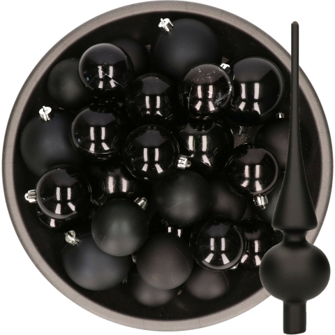 Kerstversiering kunststof kerstballen met piek zwart 6-8-10 cm pakket van 45x stuks -