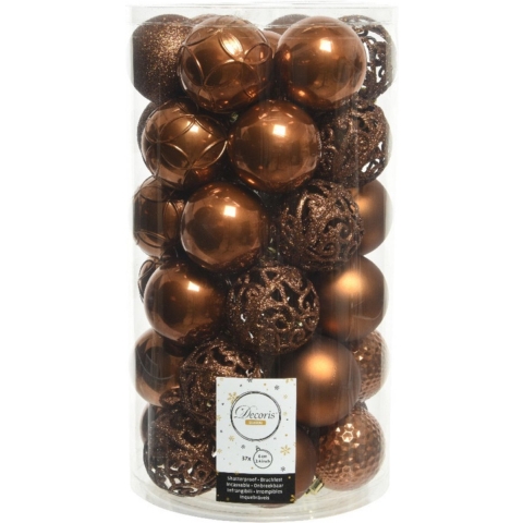 74x stuks kunststof kerstballen kaneel bruin 6 cm glans/mat/glitter mix -