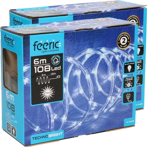 Feeric lichtslangen 2x stuks helder wit 6 m 108 leds -