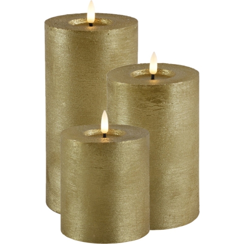 LED kaars/stompkaars set - 3x st - goud - H10, H15 en H20 cm - timer - warm wit -