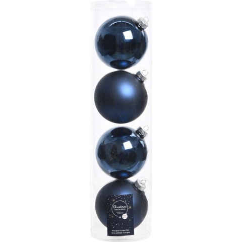 12x Donkerblauwe glazen kerstballen 10 cm glans en mat -