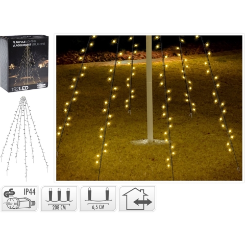2x stuks LED vlaggenmast verlichting met 192 warm witte lampjes/lichtjes 208 cm hoog -