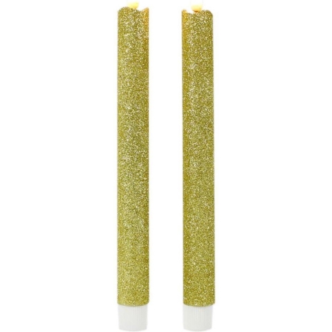 Kaarsen set van 6x stuks Led dinerkaarsen glitter goud 25,5 cm -