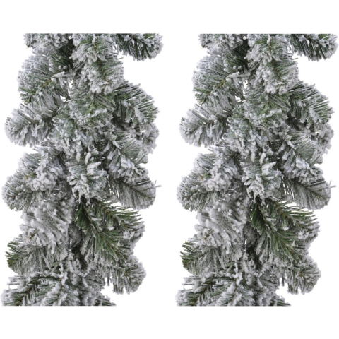 Set van 2x stuks kerst dennenslinger guirlandes groen met sneeuw 20 x 270 cm -