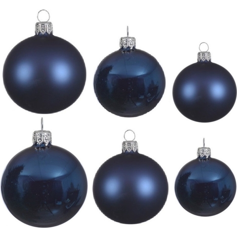 Glazen kerstballen pakket donkerblauw glans/mat 26x stuks diverse maten -