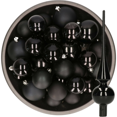 Kerstversiering kunststof kerstballen met piek zwart 6-8-10 cm pakket van 45x stuks -