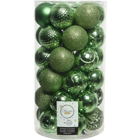 74x stuks kunststof kerstballen groen 6 cm glans/mat/glitter mix -