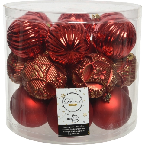 40x stuks luxe kunststof kerstballen rood mix 8 cm -