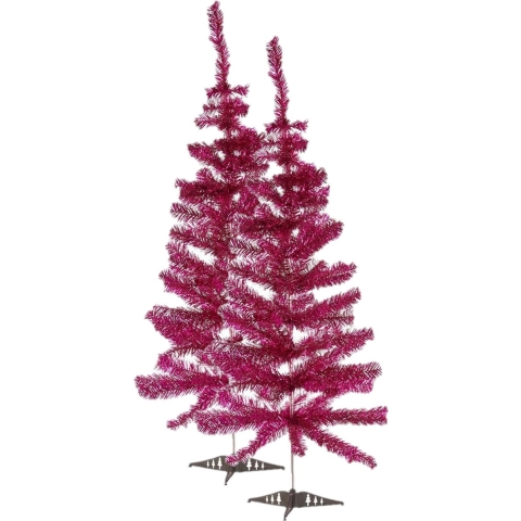 2x stuks kleine fuchsia roze kerstbomen van 120 cm -
