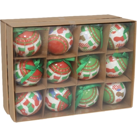 Gedecoreerde kerstballen - 24x stuks - 7,5 cm - rood/groen/wit - kunststof -