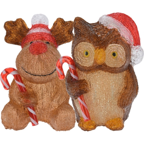 Kerstverlichting figuren - set 2x st - rendier - uil - 24 cm - LED verlichting -