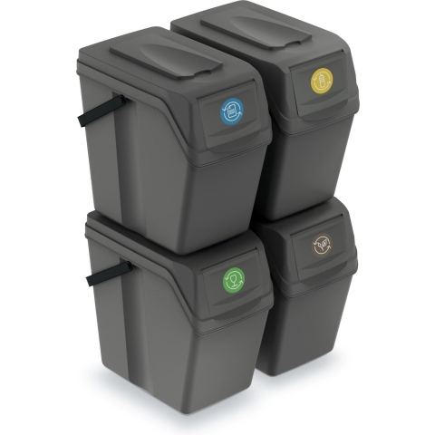 Prosperplast Afvalscheidingprullenbakken - 4x 25L - grijs - prullenbak -