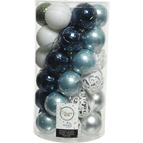 74x stuks kunststof kerstballen wit/groen/zilver/blauw mix 6 cm -