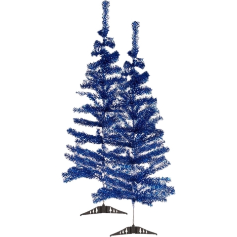 2x stuks kleine ijsblauwe kerstbomen van 120 cm -
