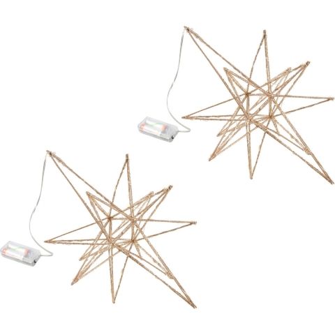 Set van 2x stuks verlichte kunststof kerststerren goud 36 cm -