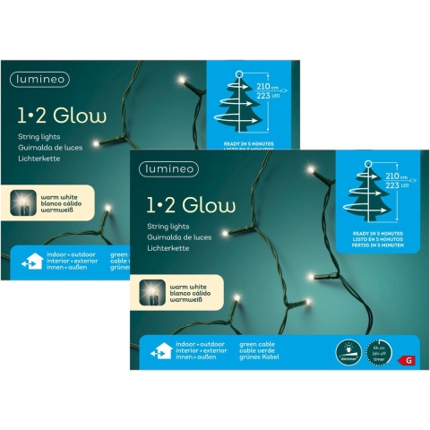 Kerstverlichting/kerstlampjes - 2 stuks - warm wit - 210 cm - 1-2 glow -