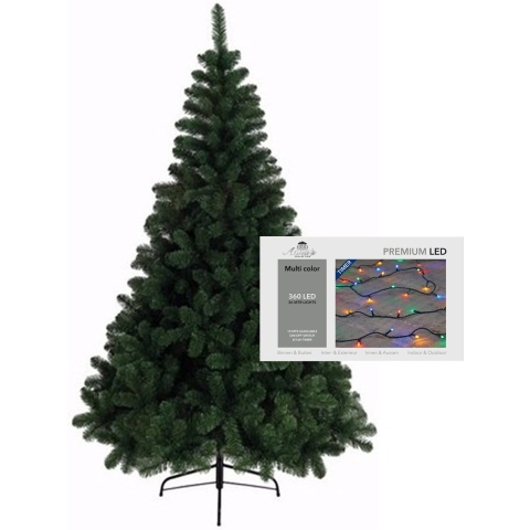 Kerstboom 210 cm incl. kerstverlichting lichtsnoer gekleurd -