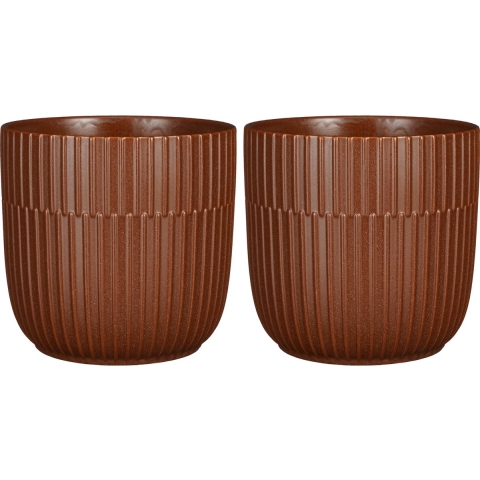 2x Stuks Plantenpot/bloempot keramiek mat bruin stripes patroon - D19/H18 cm -