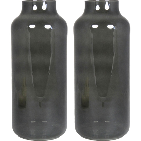 Bloemenvaas Milan - 2x - transparant smoke grijs glas - D15 x H35 cm - melkbus vaas -