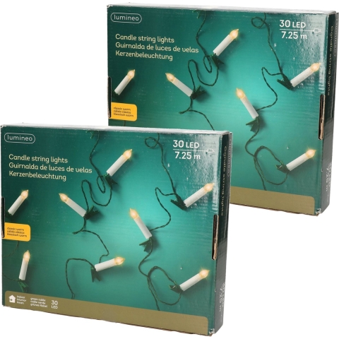 Set van 2x stuks kaarsen lichtsnoer/kerstverlichting warm wit 30 lampjes 725 cm -
