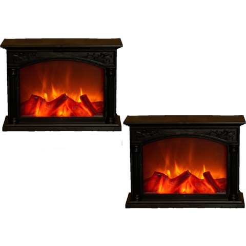 2x stuks sfeerhaarden/open haard zwart met led verlichting L33 x B12 x H24 cm -
