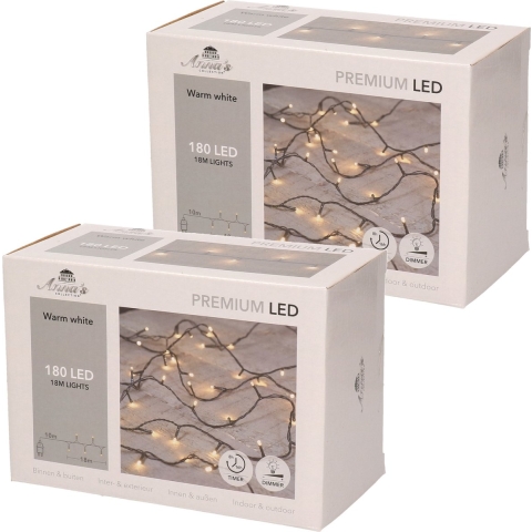 Kerstverlichting - Set van 2x stuks - 180 LED lampjes - warm wit - 18 m - kerstlampjes - lichtsnoer -