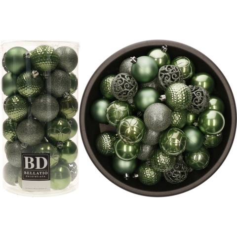 Kerstballen - 74x st - salie groen - D6 cm - kunststof - onbreekbaar - kerstversiering -