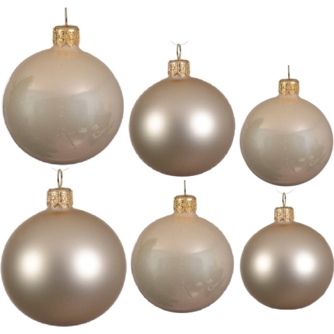 Glazen kerstballen pakket champagne glans/mat 26x stuks diverse maten -