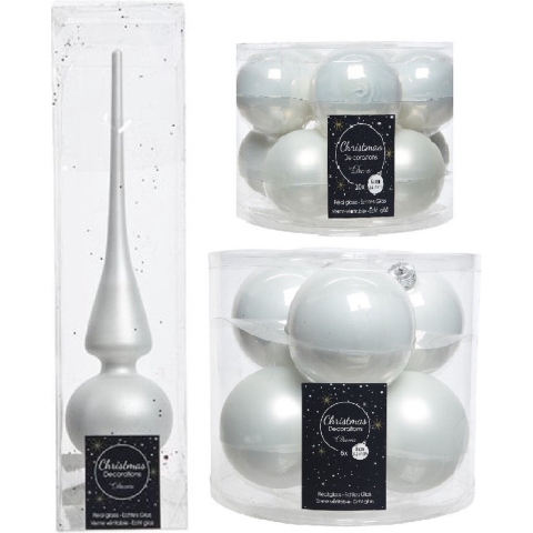 Glazen kerstballen pakket winter wit glans/mat 32x stuks inclusief piek mat -