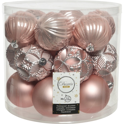 40x stuks luxe kunststof kerstballen lichtroze mix 8 cm -